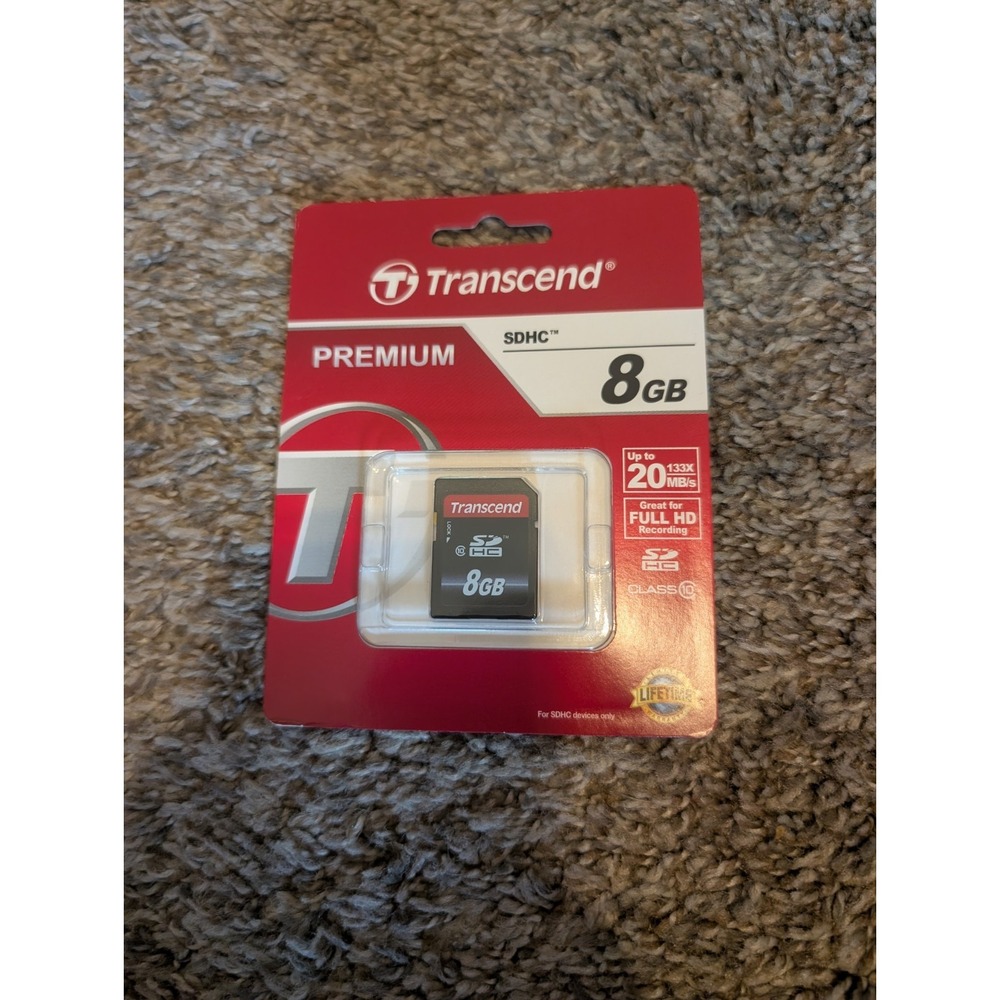 Two Transcend 8GB SDHC Memory Cards Class 10 Premium 20MB/s TS8GSDHC10
